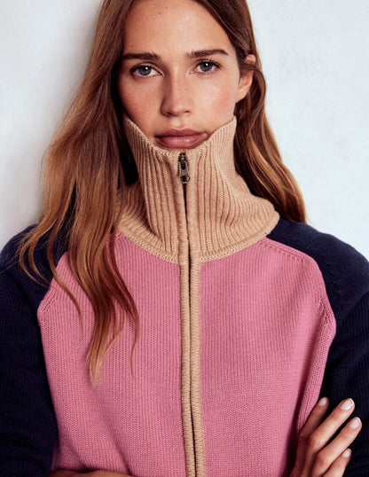 Lucy Half-zip Sweater-Pink Heather, Navy-1