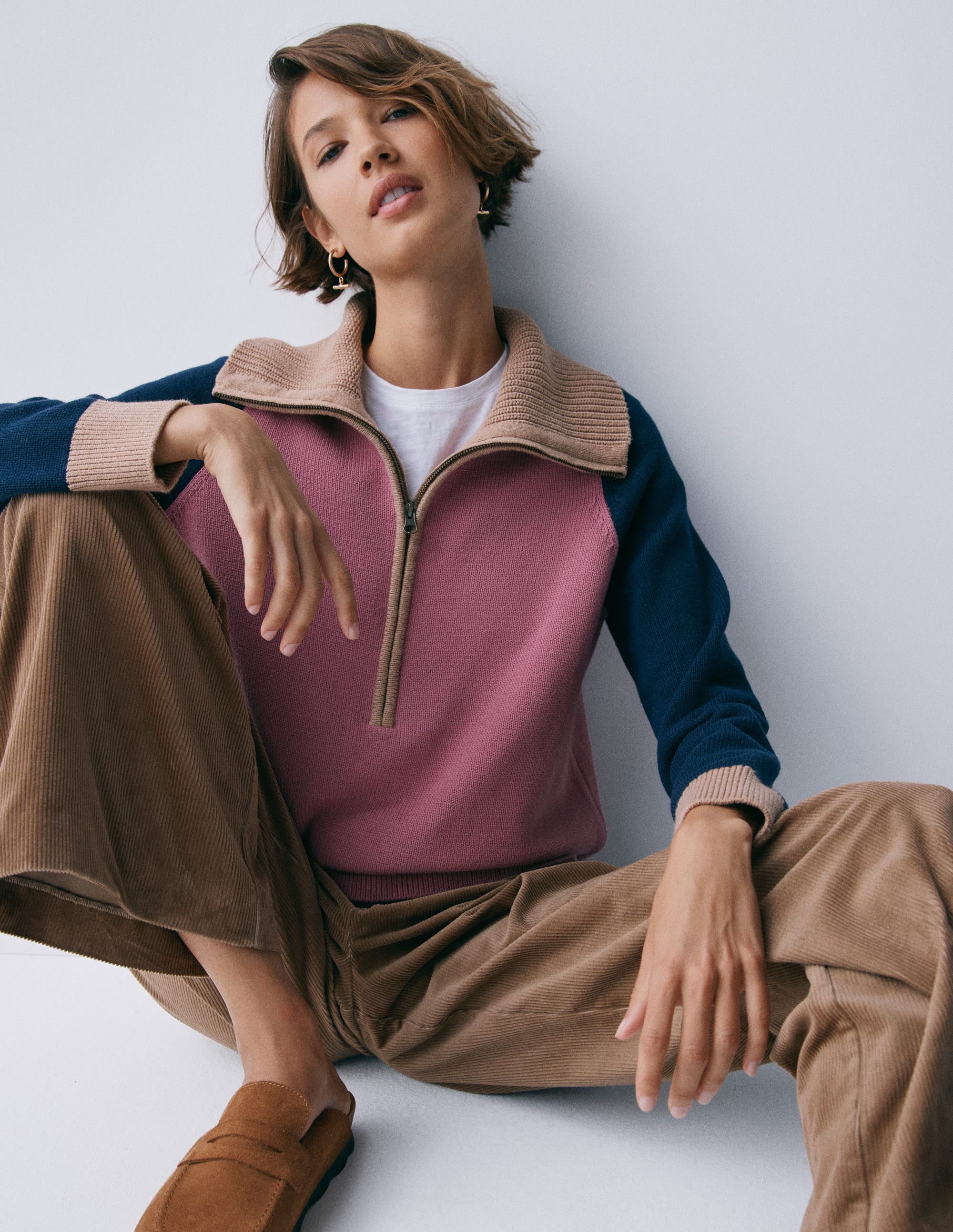Lucy Half Zip Sweater-Pink Heather, Navy - Image 5