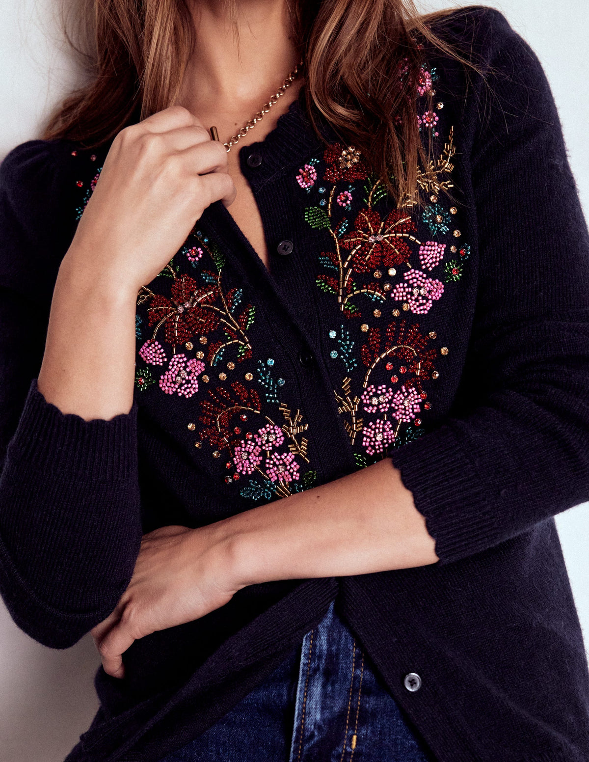 Elizabeth Embellished Cardigan-Navy, Floral Embellishment - Image 2
