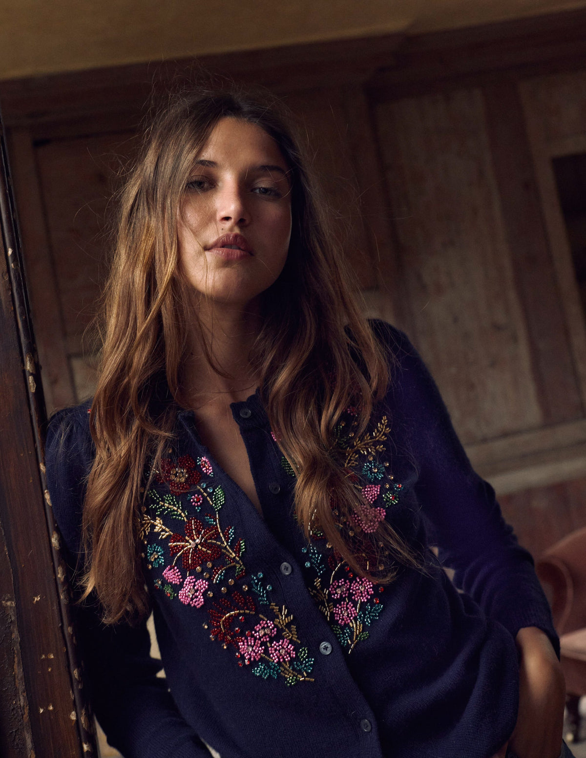 Elizabeth Embellished Cardigan-Navy, Floral Embellishment - Image 6