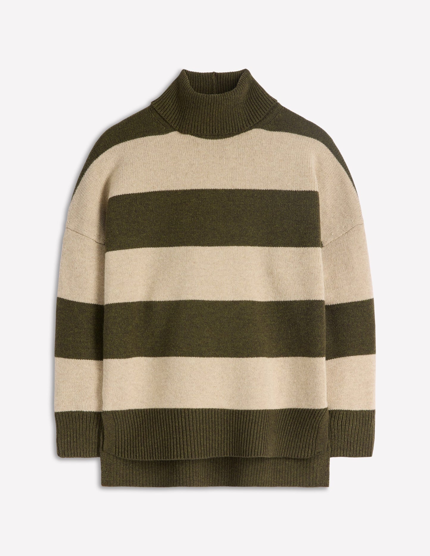 Polly Merino Roll Neck Sweater-Marsh, Linen Stripe