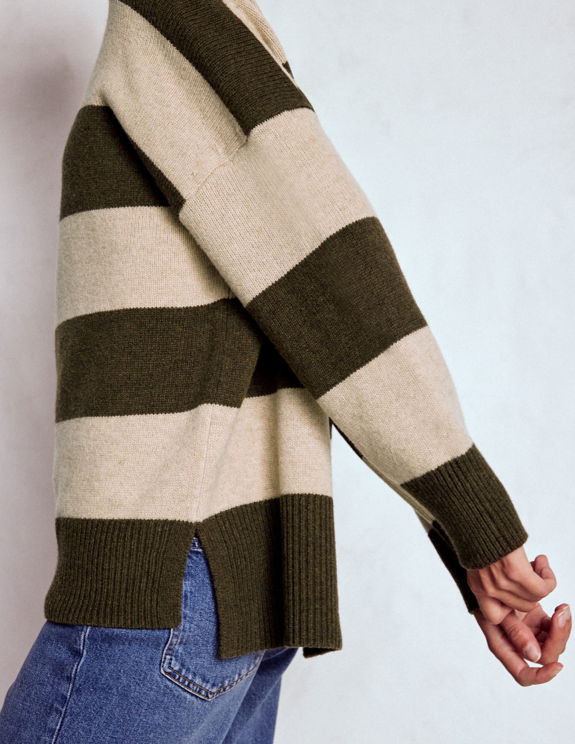 Polly Merino Roll Neck Sweater-Marsh, Linen Stripe - Image 2