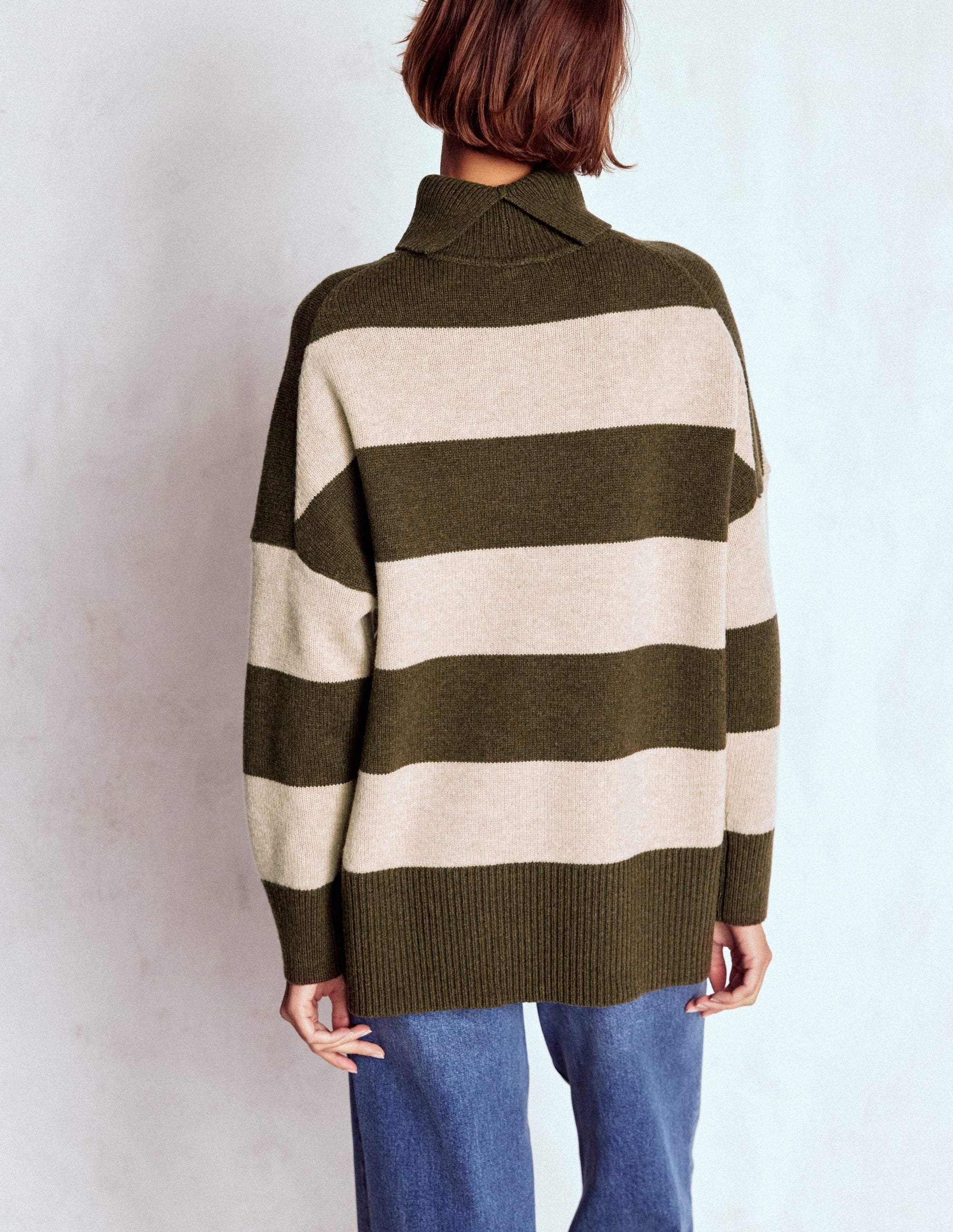 Polly Merino Roll Neck Sweater-Marsh, Linen Stripe - Image 3