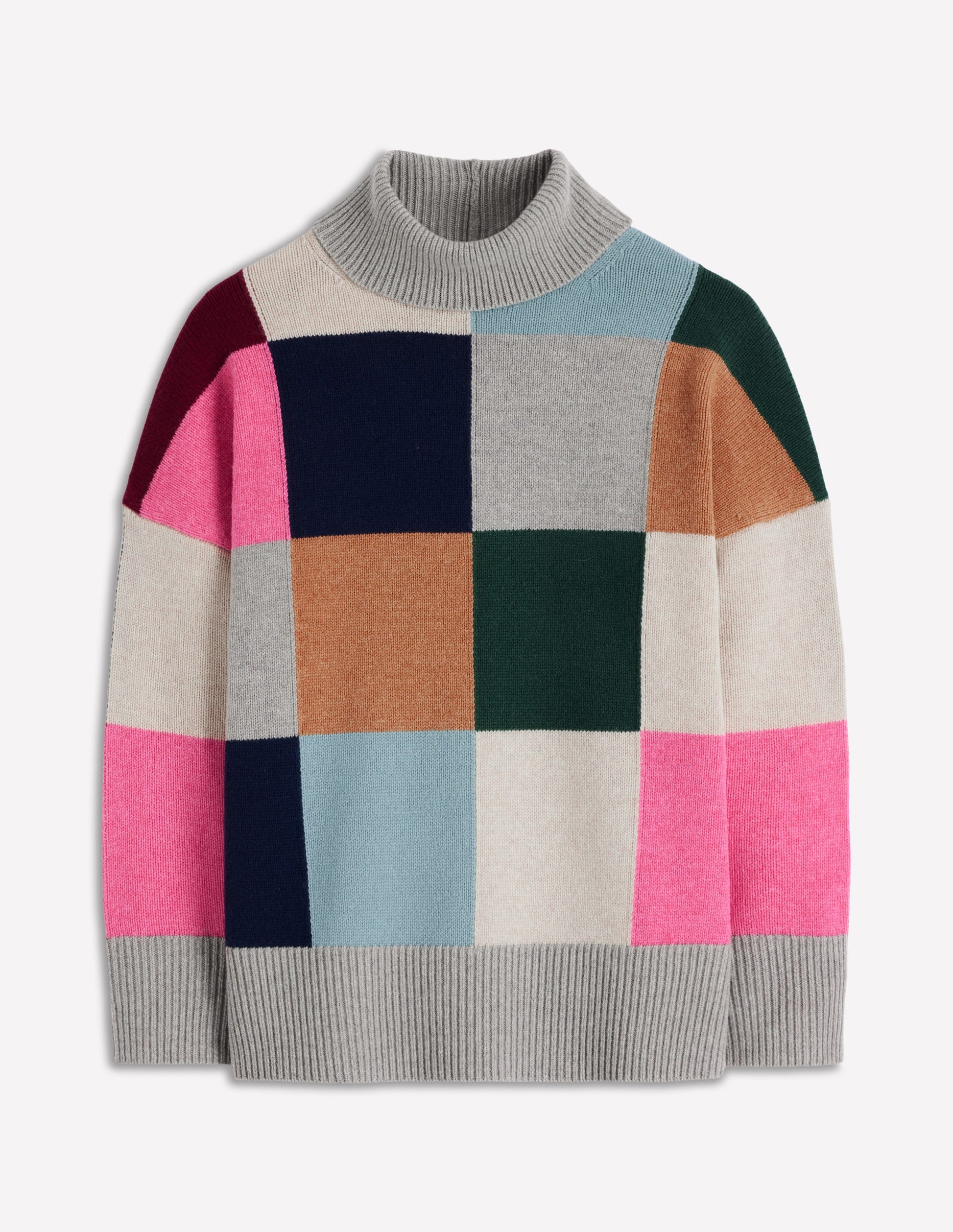 Polly Merino Roll Neck Sweater-Grey Marl Check-7