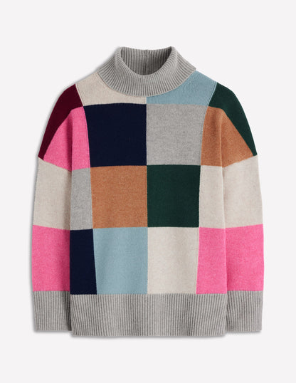 Polly Merino Roll Neck Sweater-Grey Marl Check-7