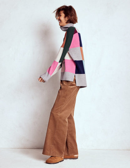 Polly Merino Roll Neck Sweater-Grey Marl Check-5