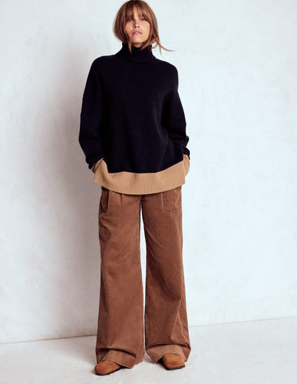 Polly Merino Roll Neck Sweater-Navy, Warm Taupe Colour Block-4