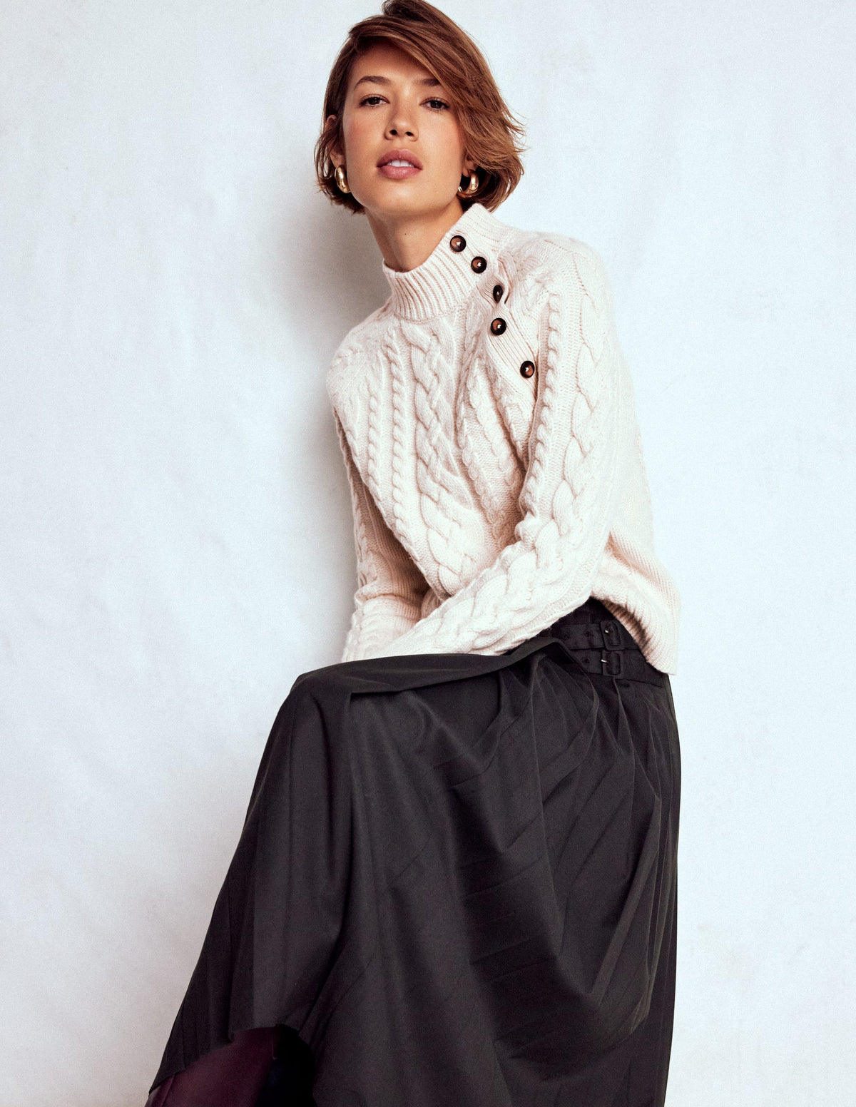 Amara Merino Cable Sweater-Warm Ivory - Image 1
