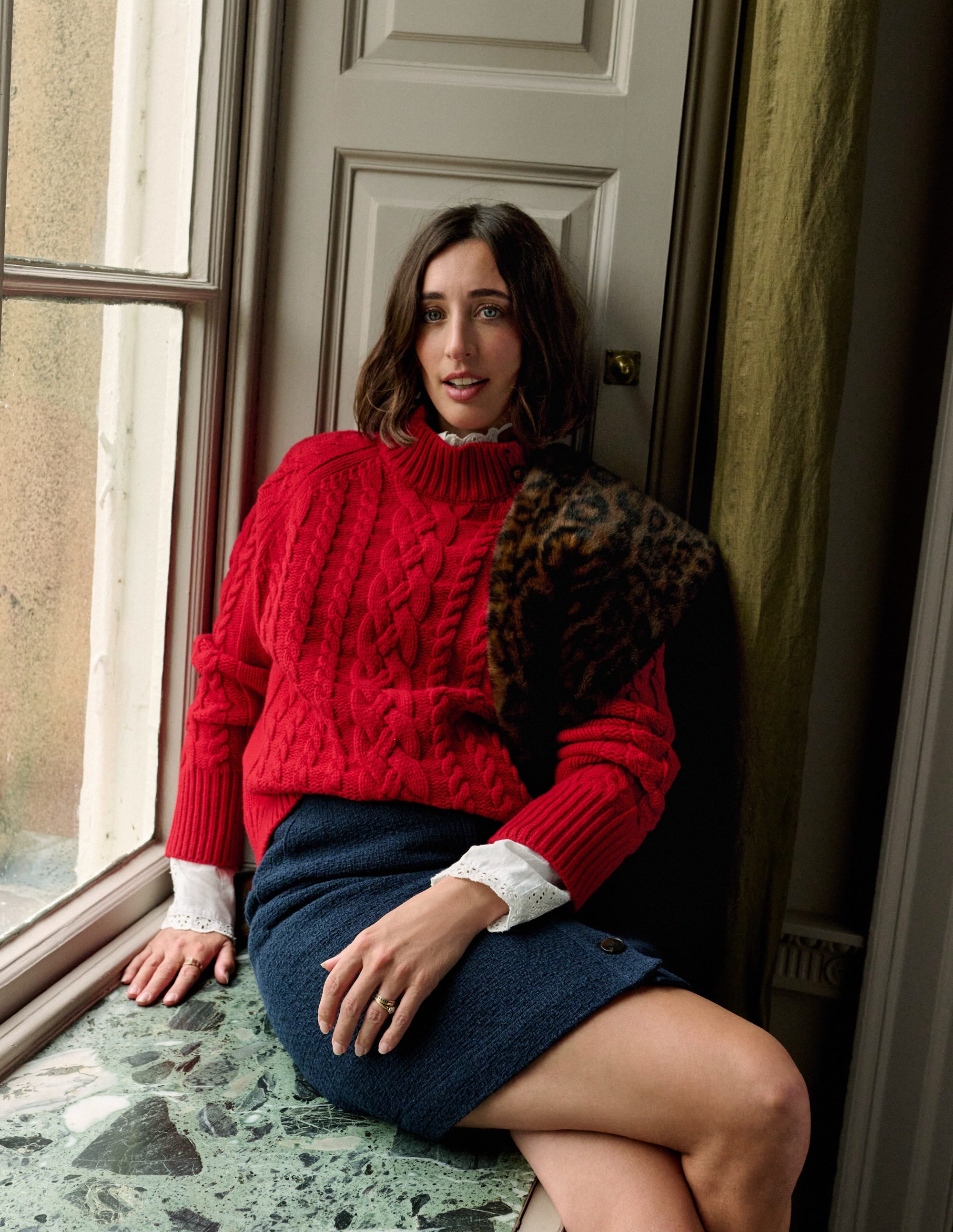 L'Appartement / アパルトモン | 2024SS | Cashmere Border Thermal Knit ボーダーニット | F | レッド/ネイビー | レディース Amara Merino Cable Sweater-Carmine Red | Boden USA