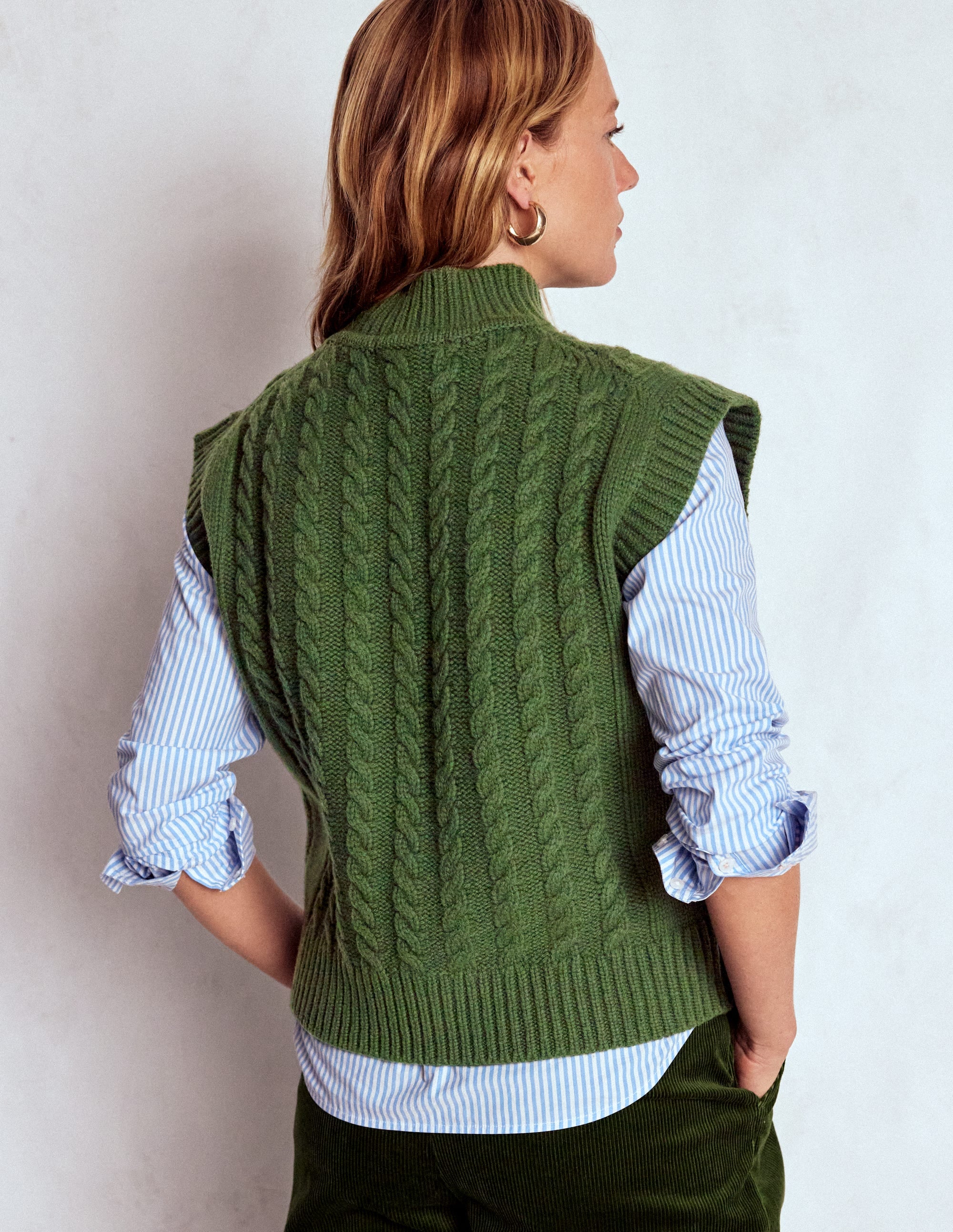Amara Merino Cable Vest-Green Fir | Boden USA