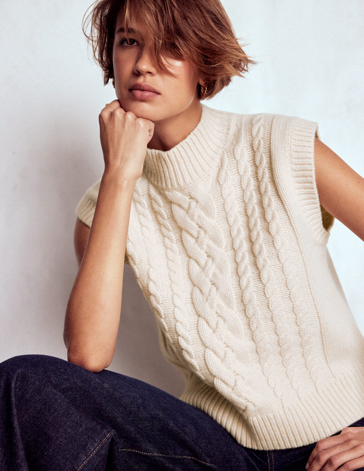 Amara Merino Cable Vest - Warm Ivory | Boden USA