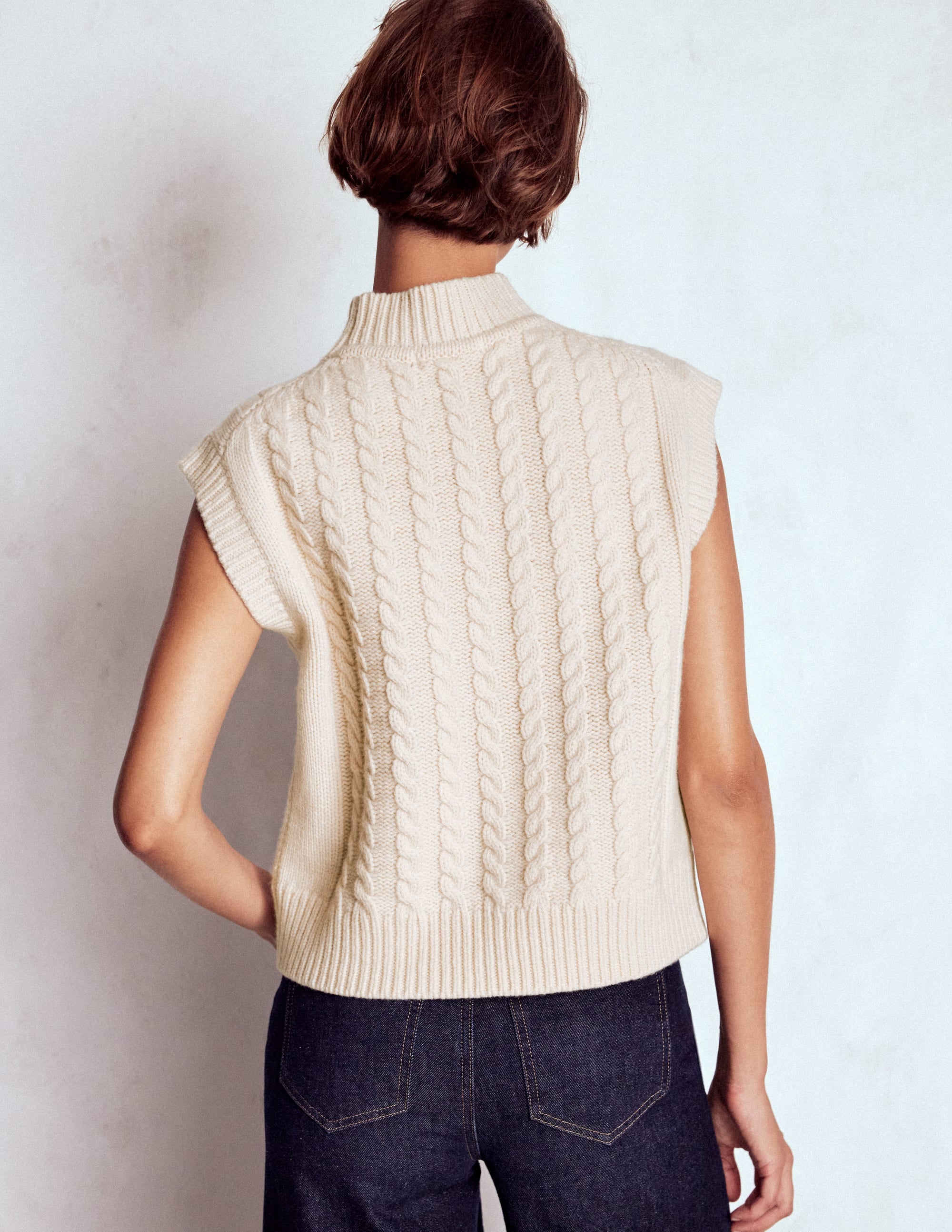Amara Merino Cable Vest-Warm Ivory | Boden USA