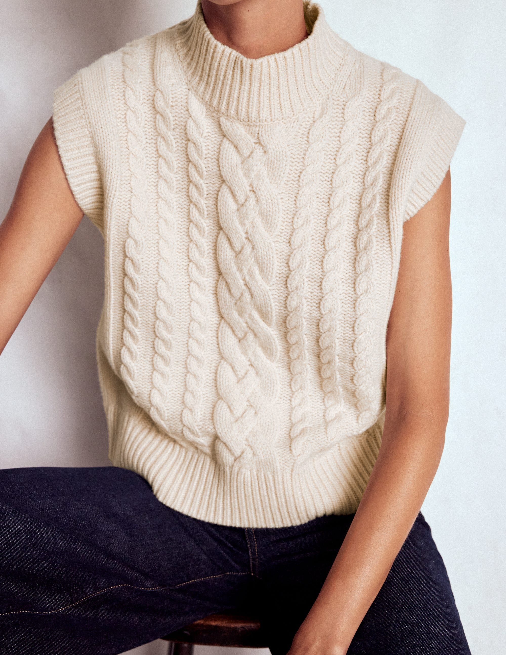 Amara Merino Cable Vest-Warm Ivory | Boden USA
