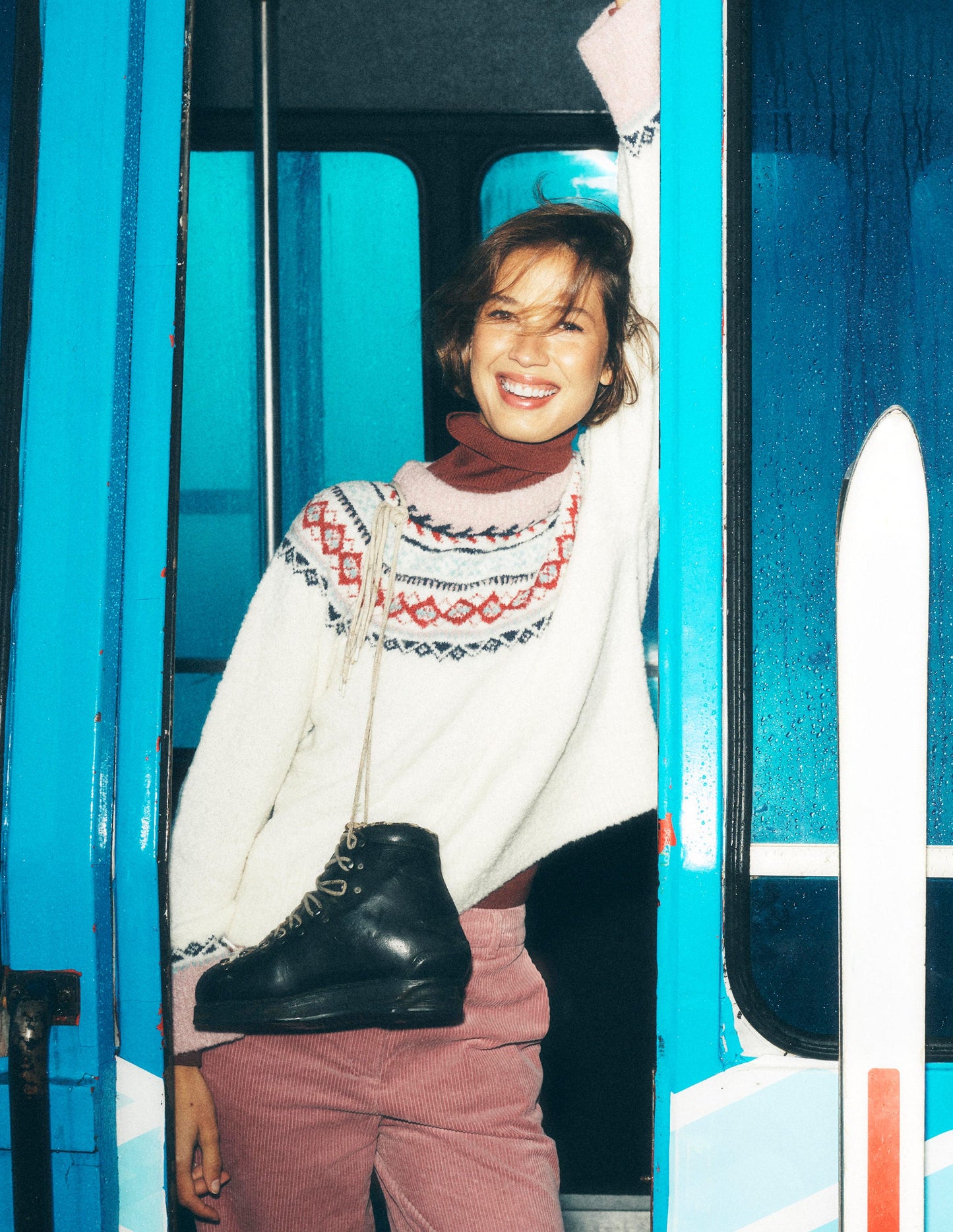 Bouclé  Raglan Sweater-Warm Ivory Fair Isle