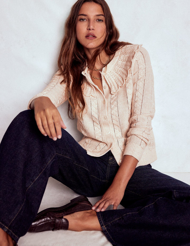 Scallop Collar Cardigan-Warm Ivory Melange