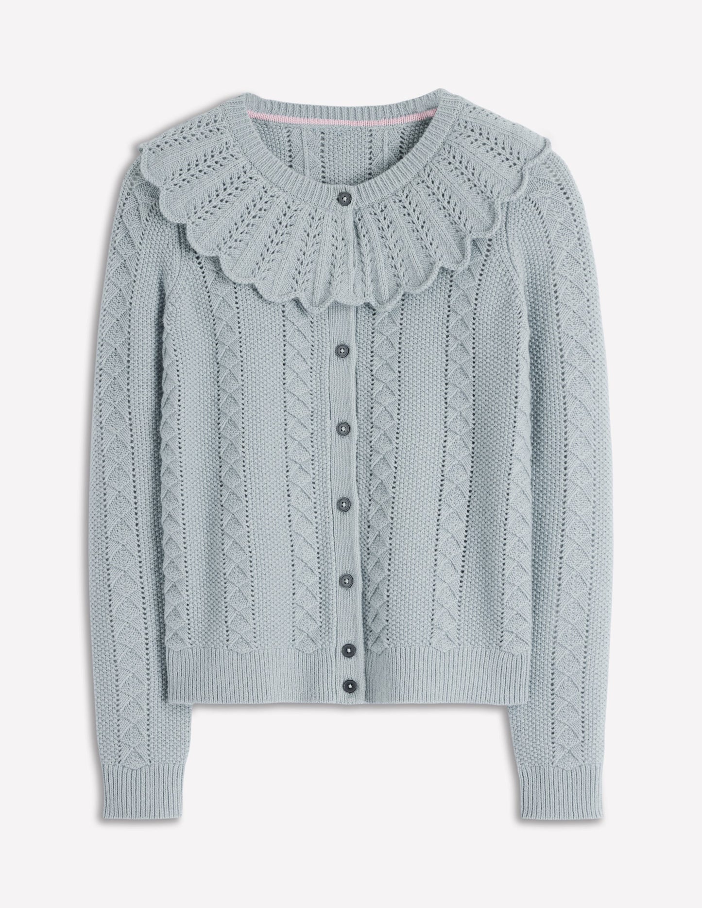Scallop Collar Cardigan-Seamist Blue Melange