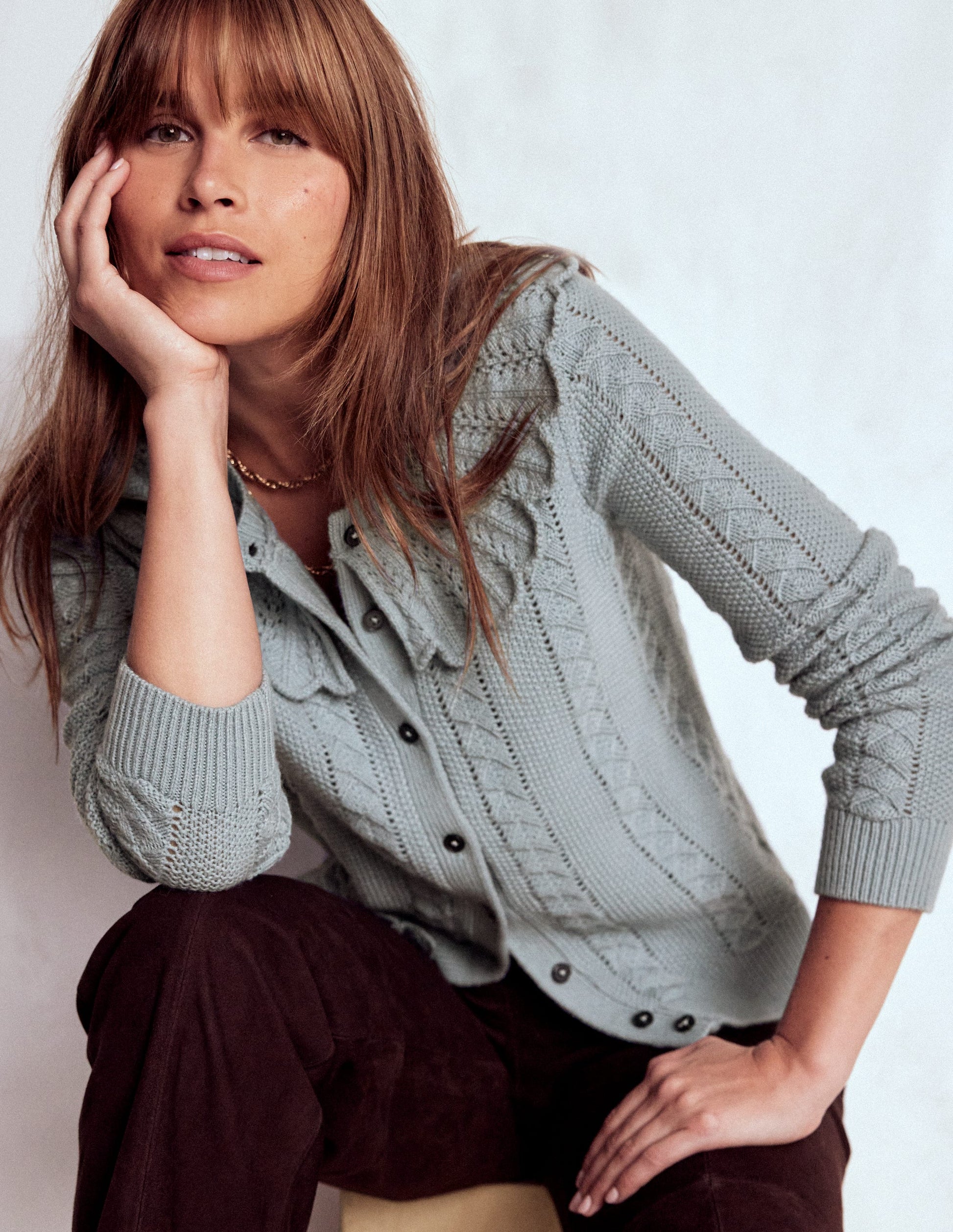 Scallop Collar Cardigan-Seamist Blue Melange-1