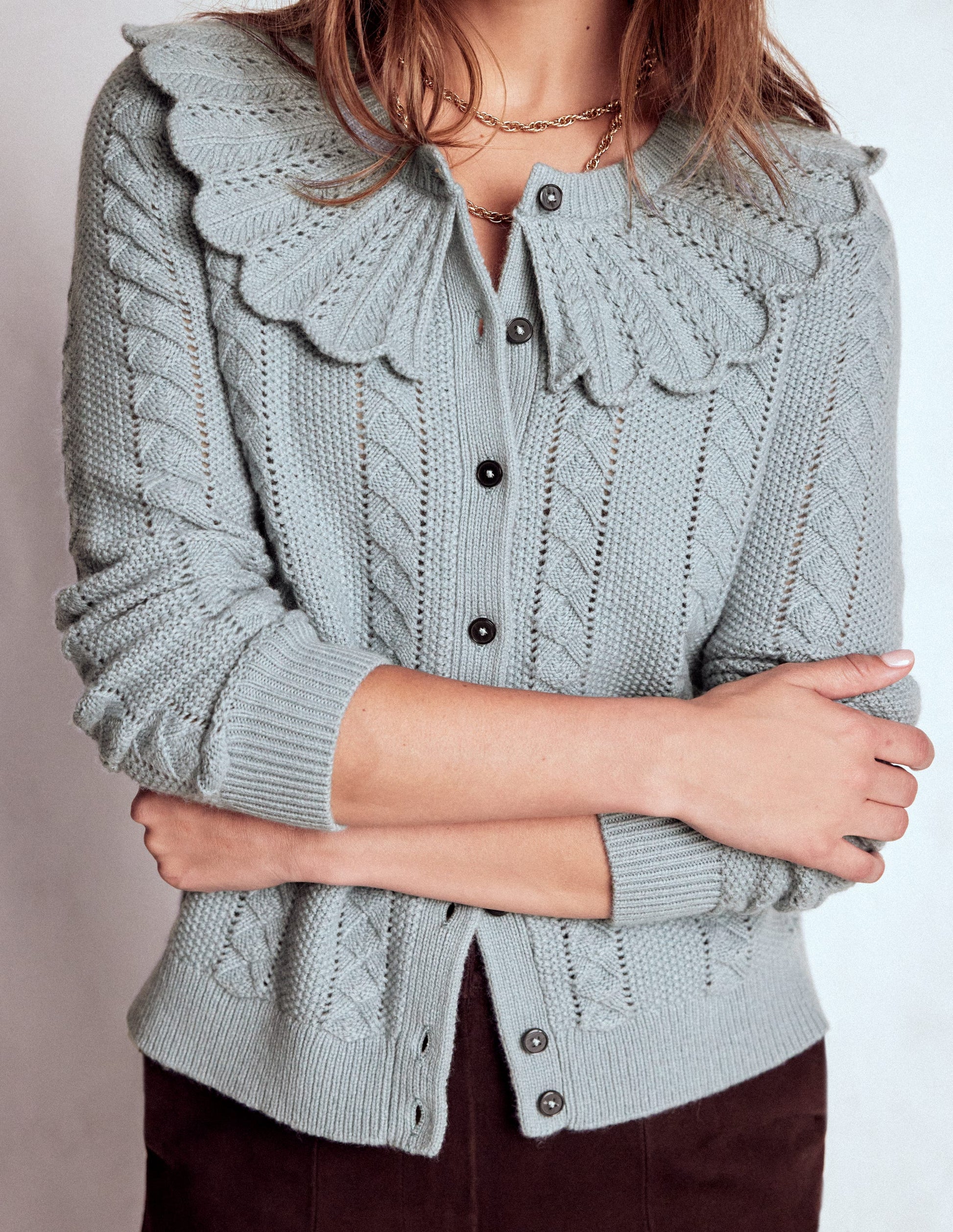 Scallop Collar Cardigan-Seamist Blue Melange-2