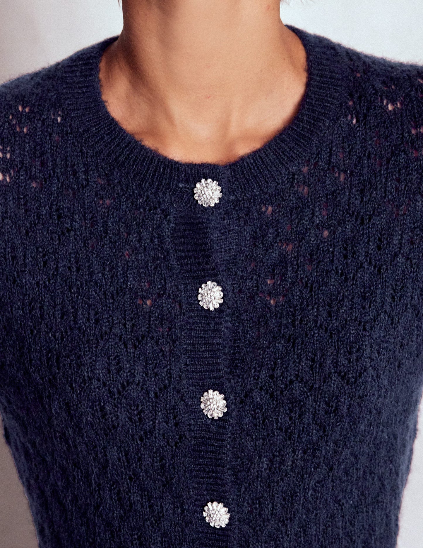 Jewel Button Cardigan-Navy