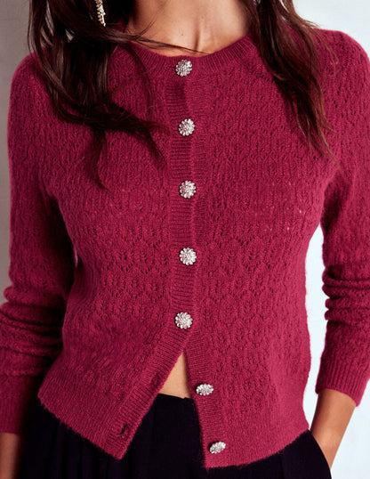 Jewel Button Cardigan-Ruby Red-2