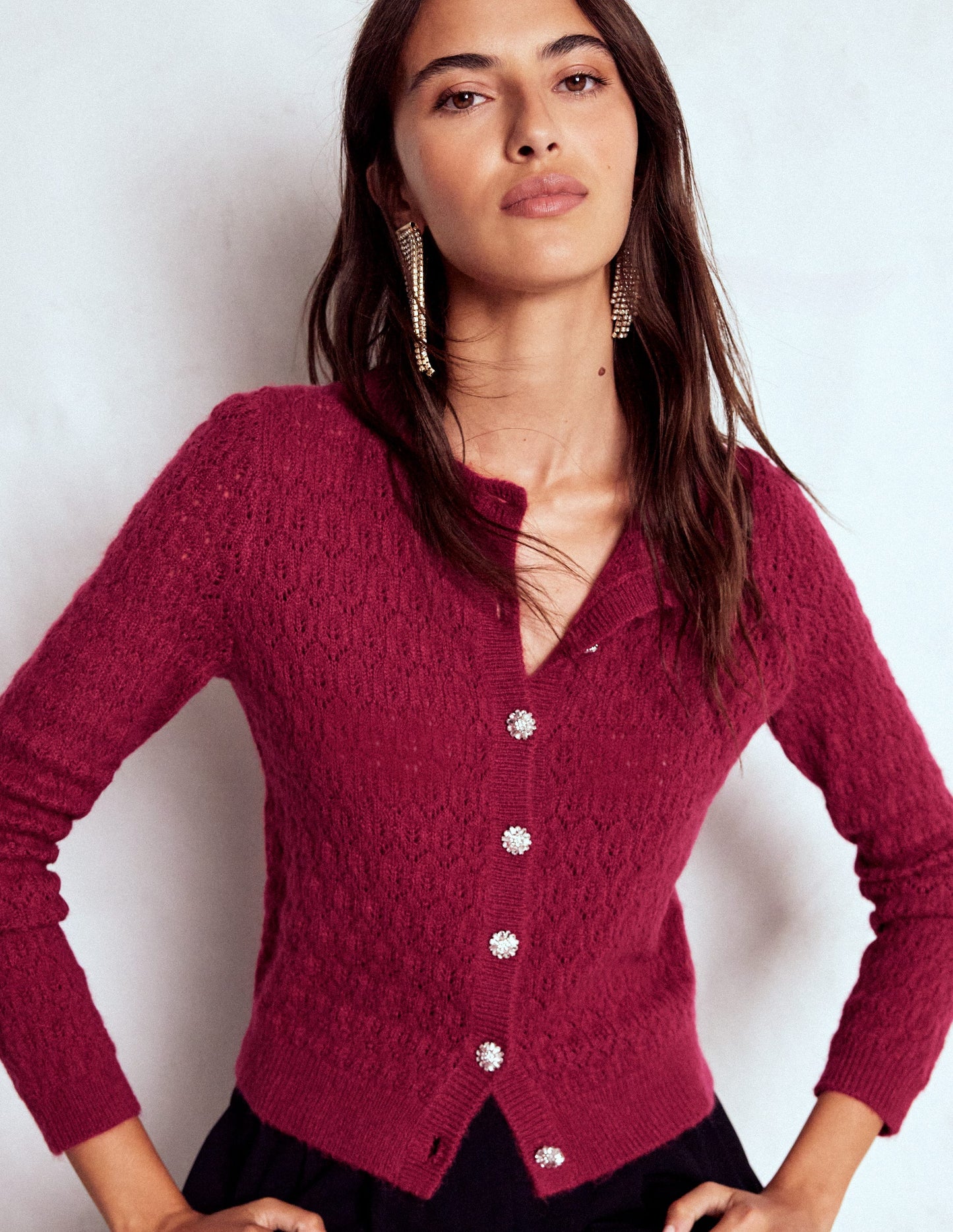 Jewel Button Cardigan-Ruby Red