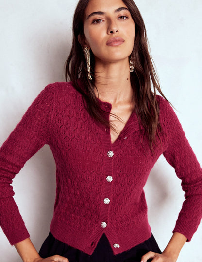 Jewel Button Cardigan-Ruby Red-4