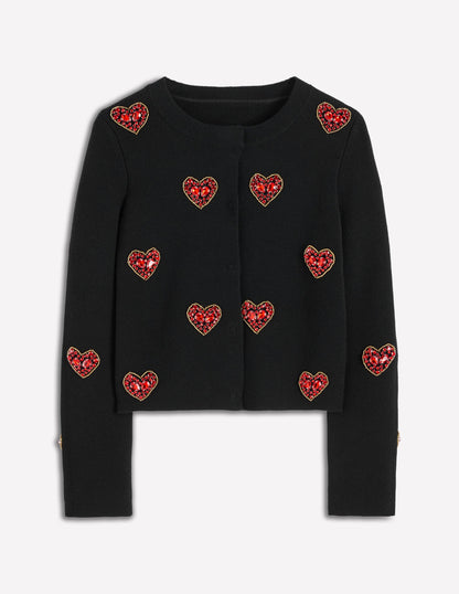 Jewelled Knitted Jacket-Black Hearts-7