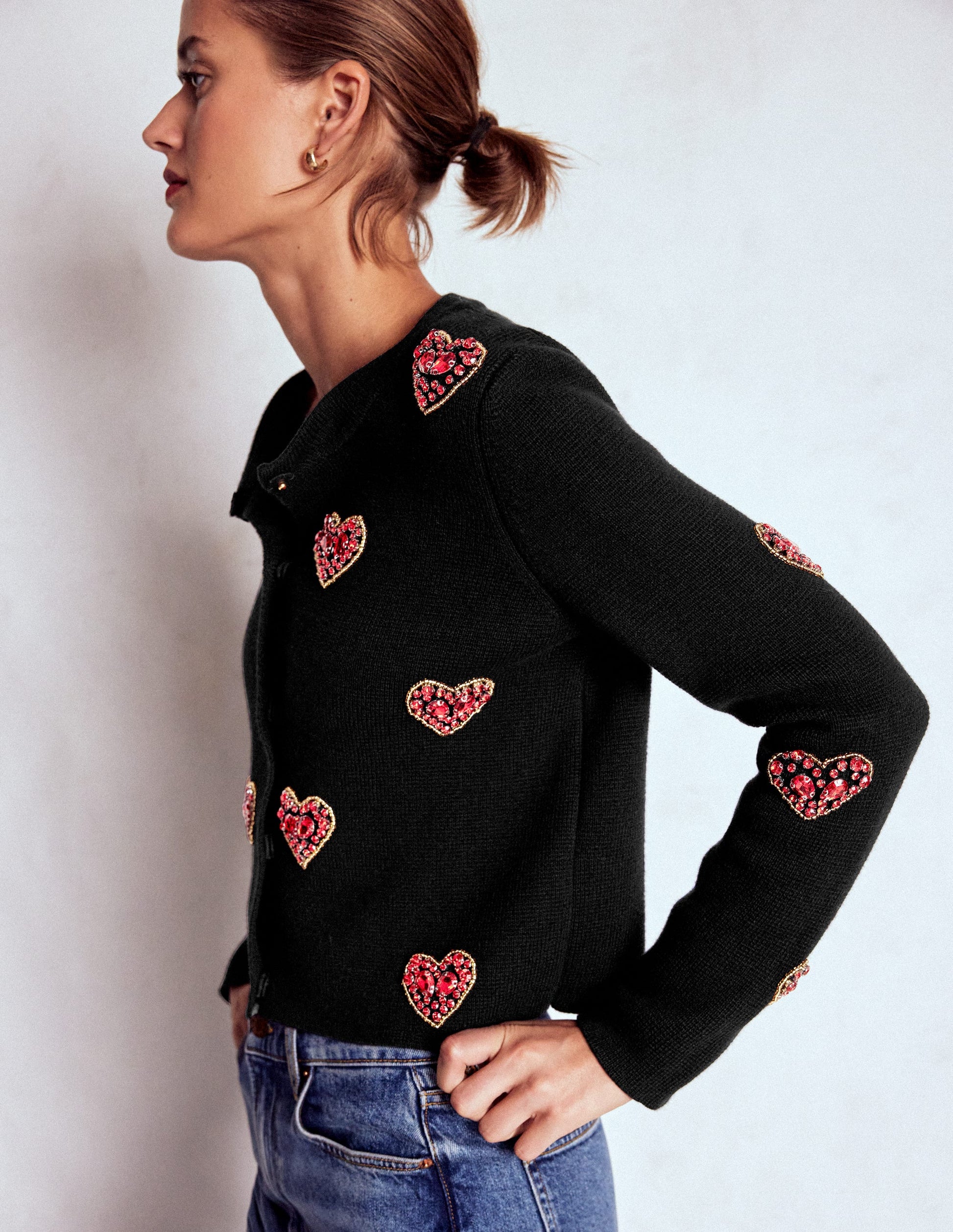 Jewelled Knitted Jacket-Black Hearts-2