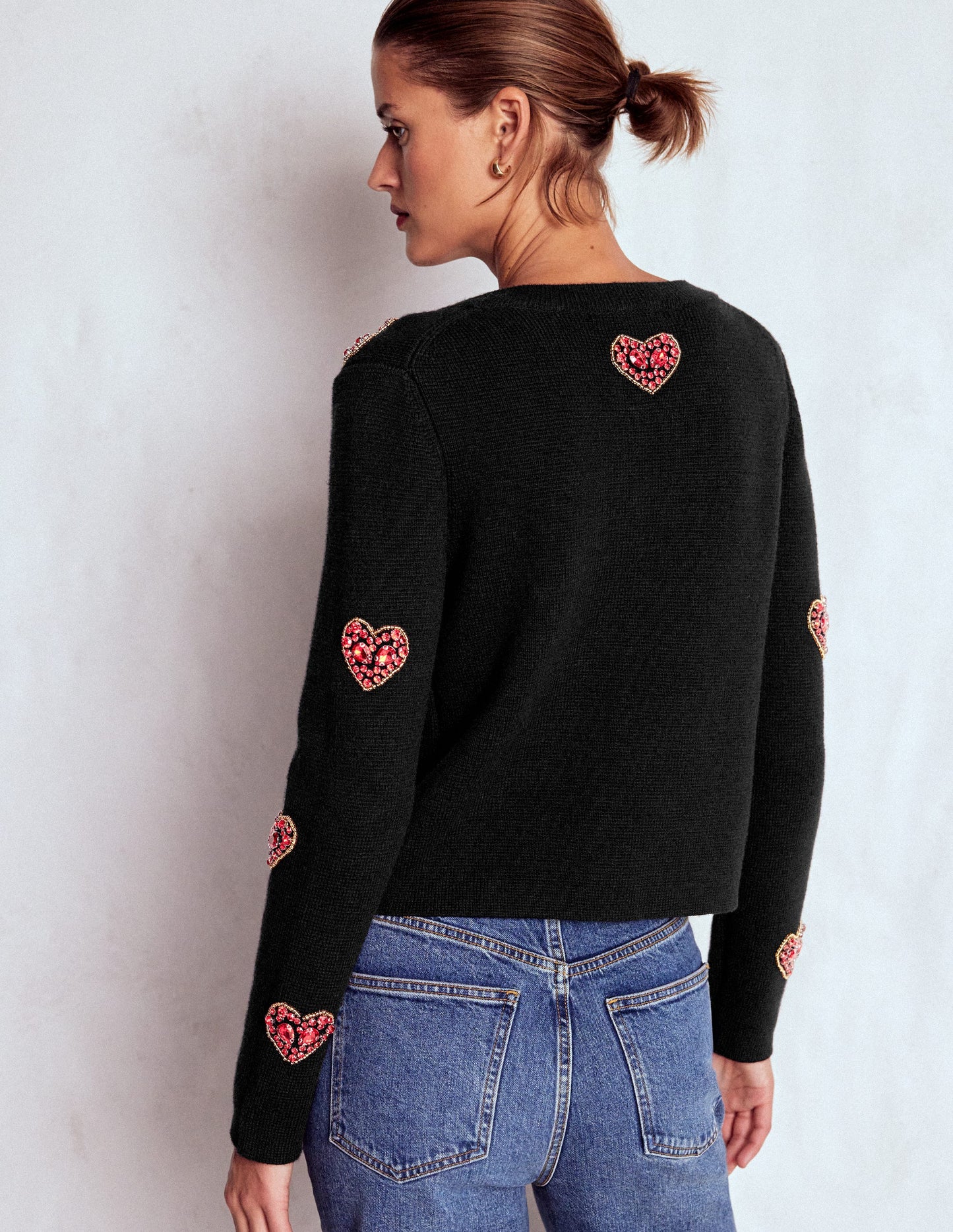 Jewelled Knitted Jacket-Black Hearts