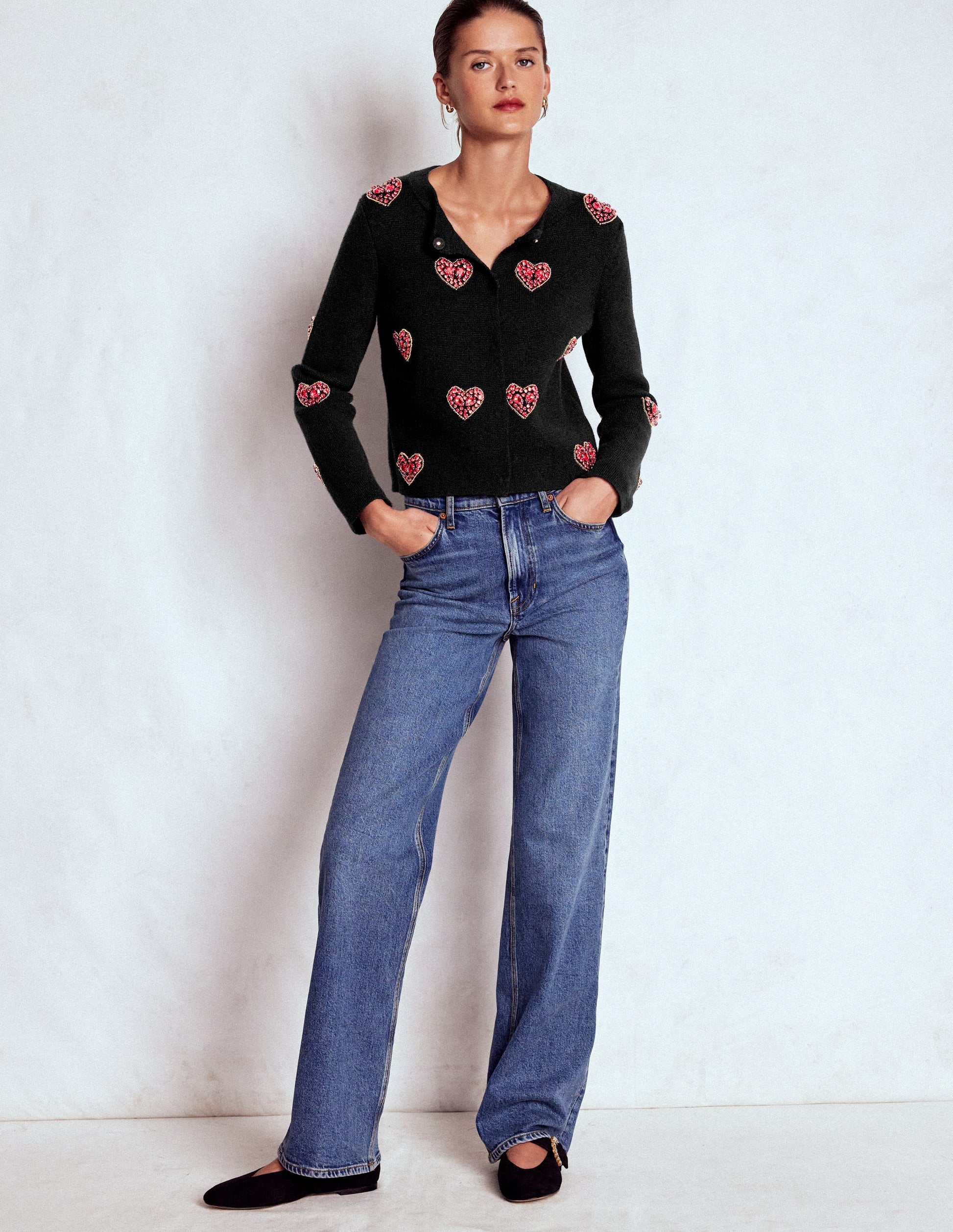 Jewelled Knitted Jacket-Black Hearts-4