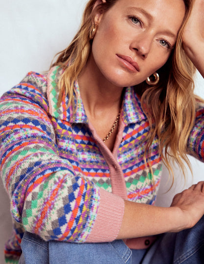 Edie Fair Isle Knitted Shirt-Pink Heritage Fair Isle-3