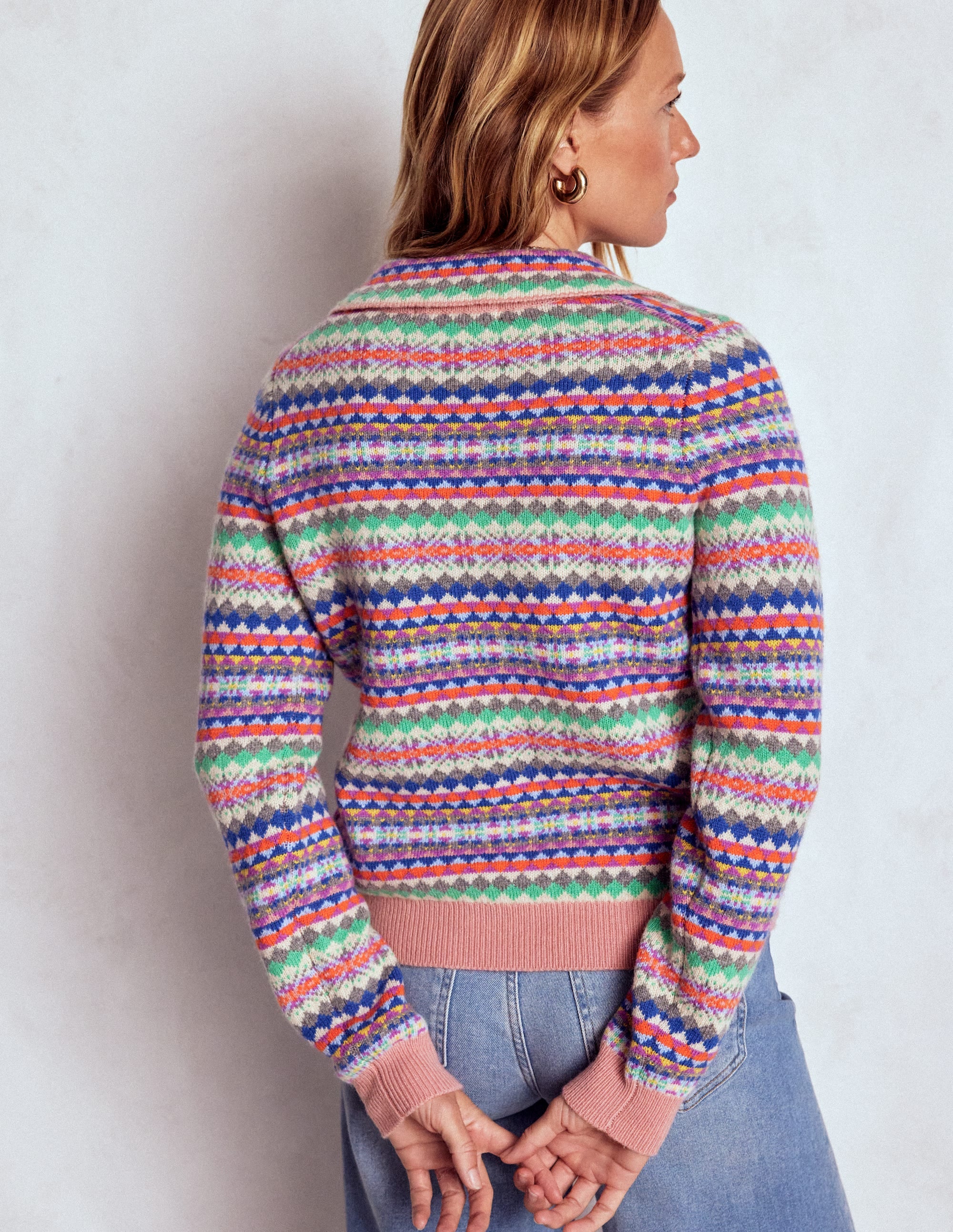 Edie Fair Isle Knitted Shirt-Pink Heritage Fair Isle - Image 4