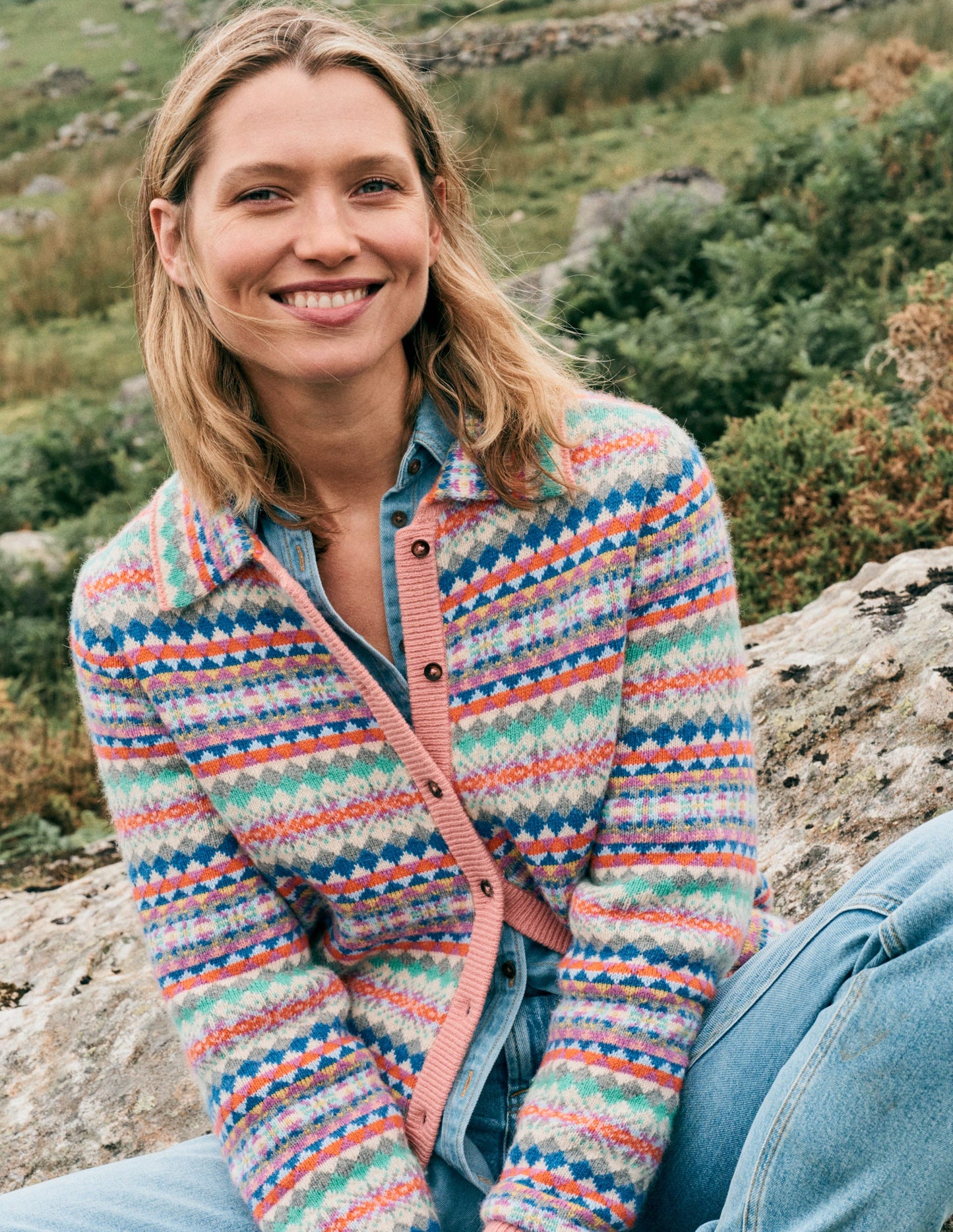 Edie Fair Isle Knitted Shirt-Pink Heritage Fair Isle