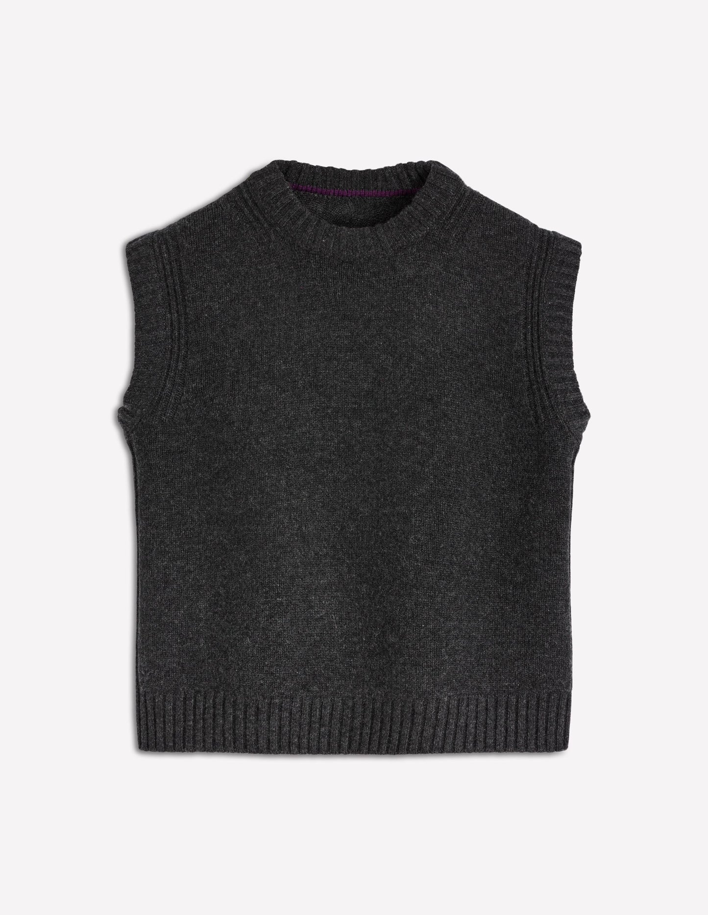 Cashmere Ribbed Trim Vest-Charcoal Melange