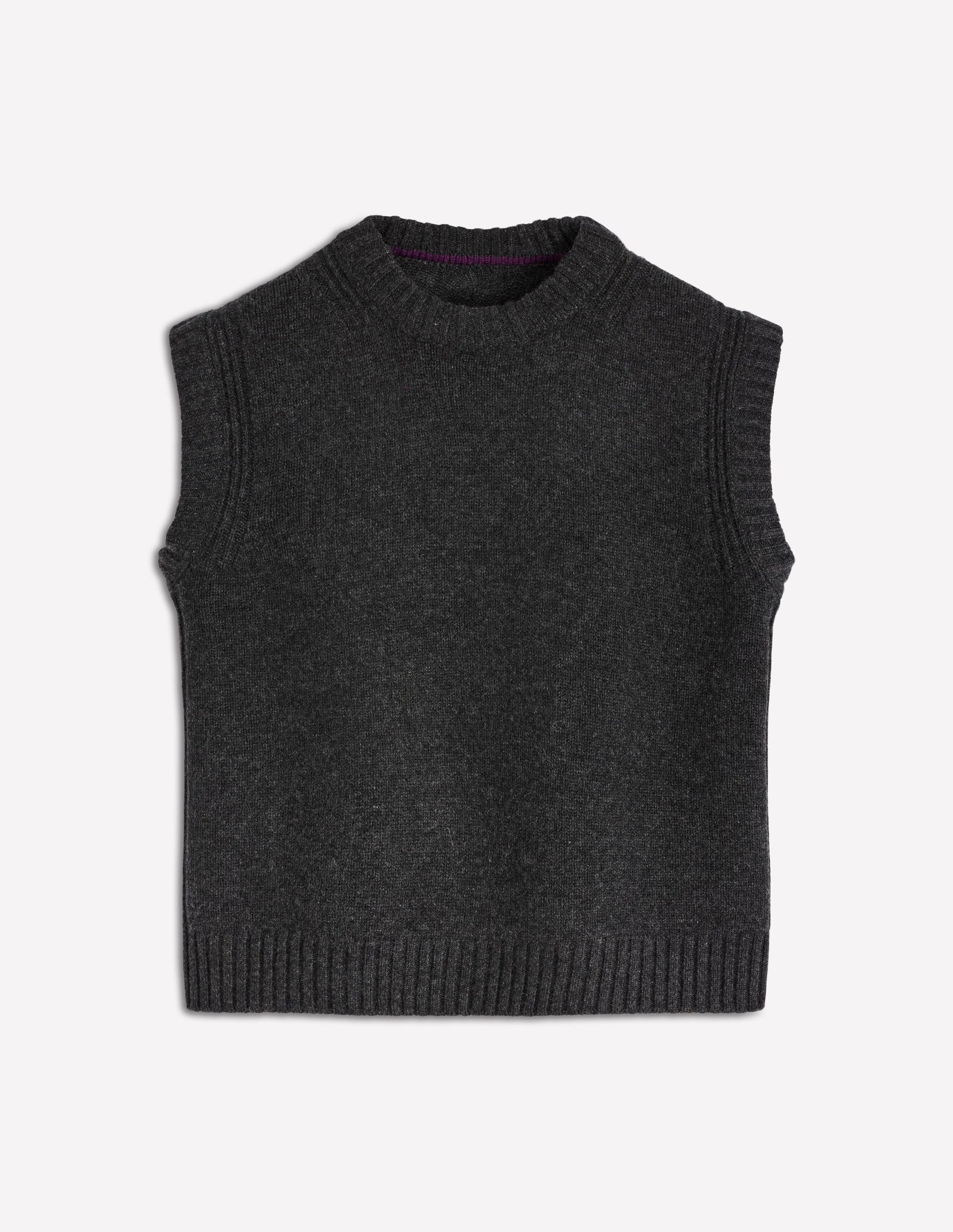 Cashmere Ribbed Trim Vest-Charcoal Melange-6