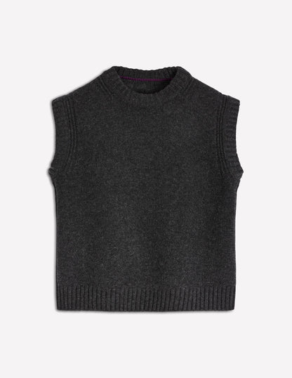 Cashmere Ribbed Trim Vest-Charcoal Melange-6