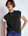 Cashmere Ribbed Trim Vest-Charcoal Melange