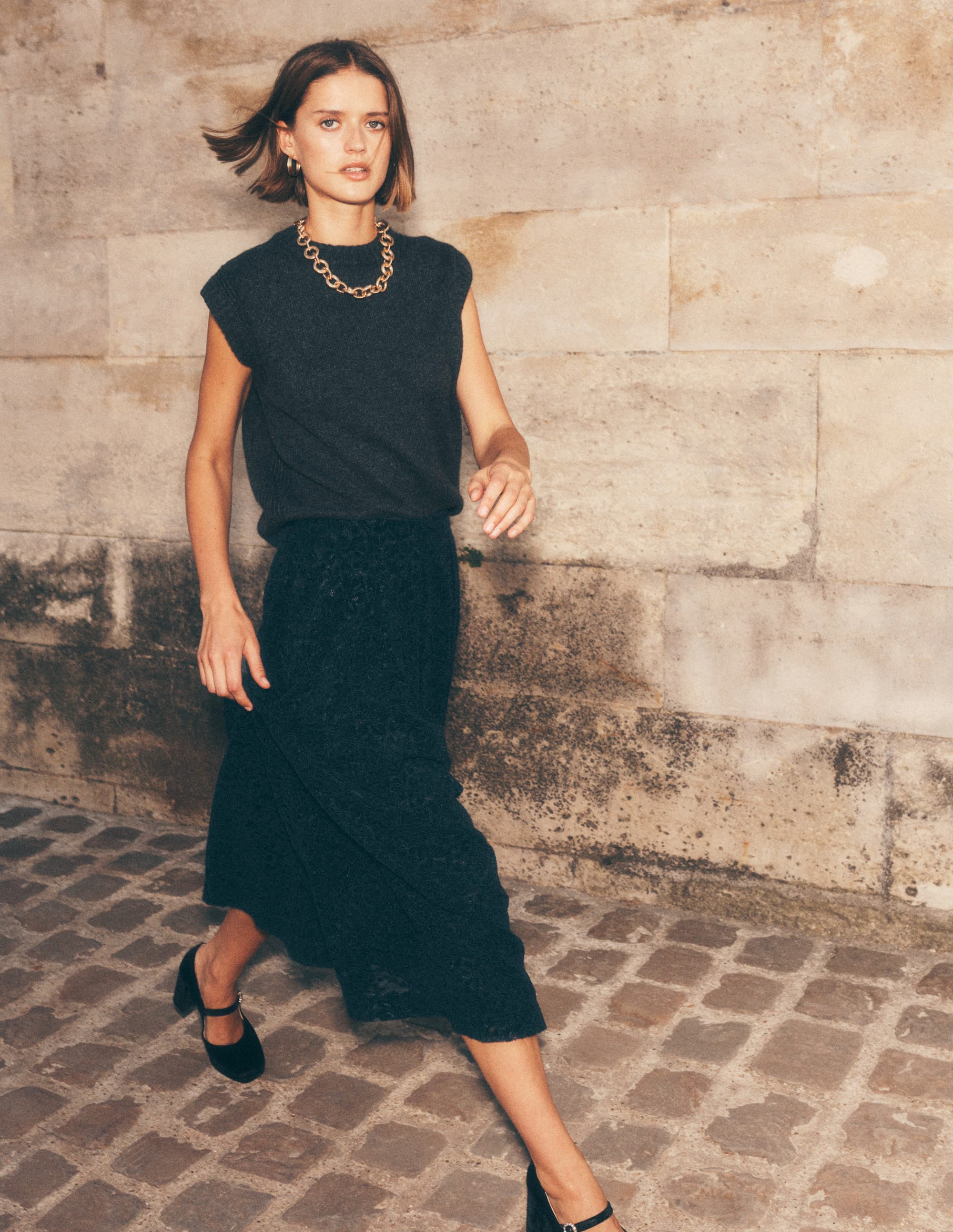 Cashmere Ribbed Trim Vest-Charcoal Melange - Image 5