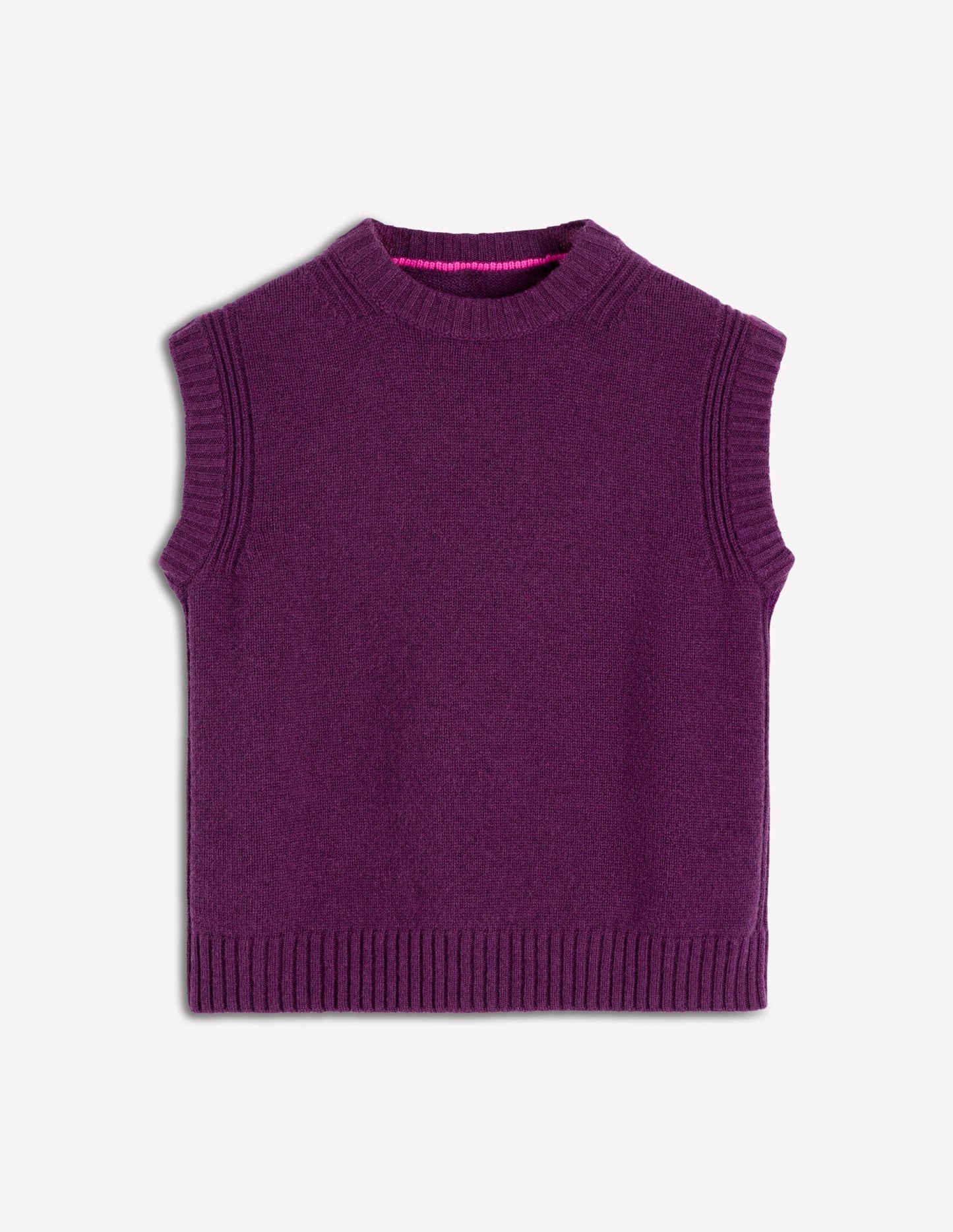 Cashmere Ribbed Trim Vest-Purple