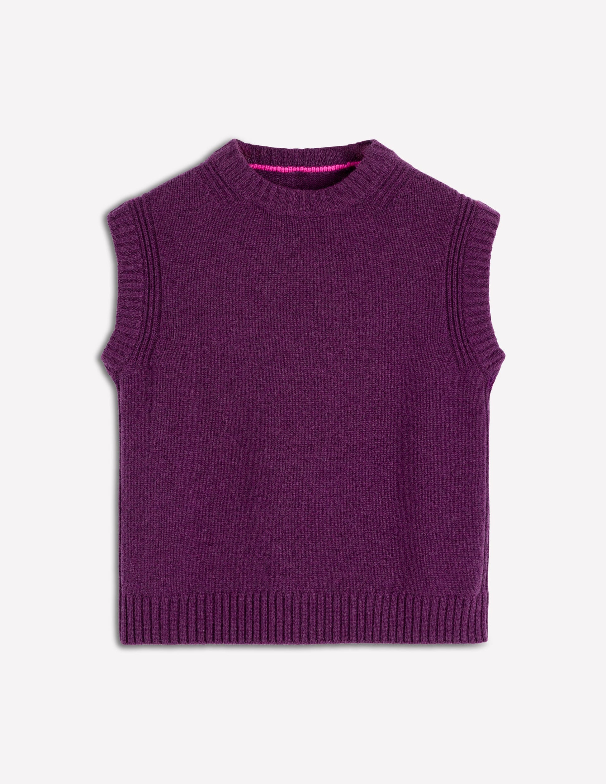 Cashmere Ribbed Trim Vest-Purple-6
