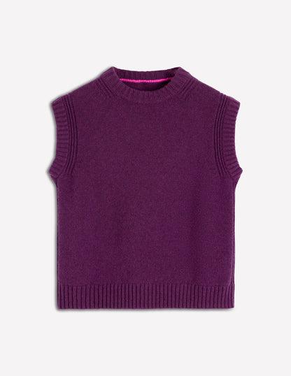 Cashmere Ribbed Trim Vest-Purple-6