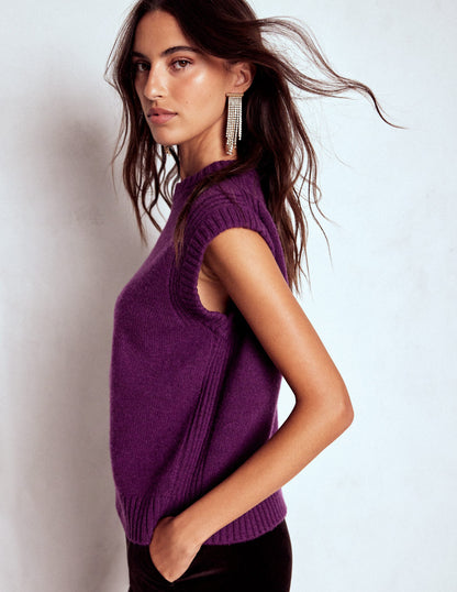 Cashmere Ribbed Trim Vest-Purple-1
