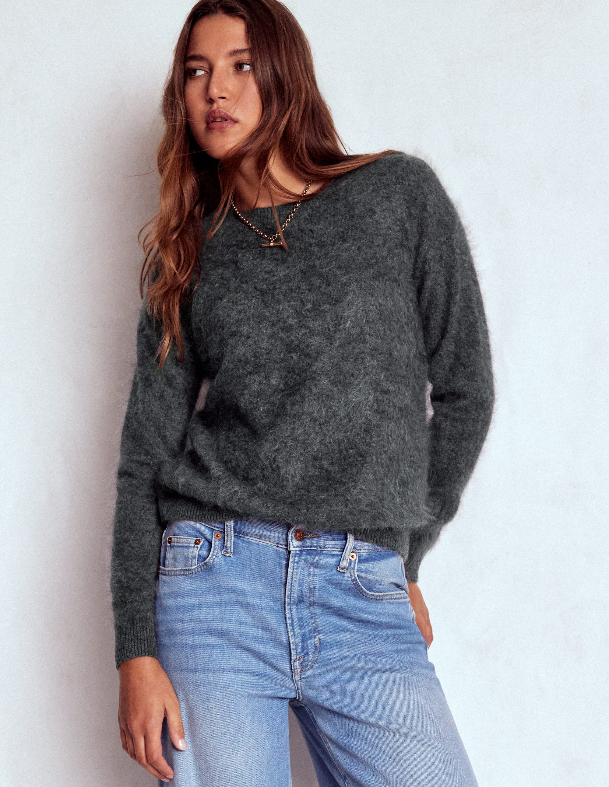 Kat Brushed Cashmere Sweater-Slate Grey - Image 1