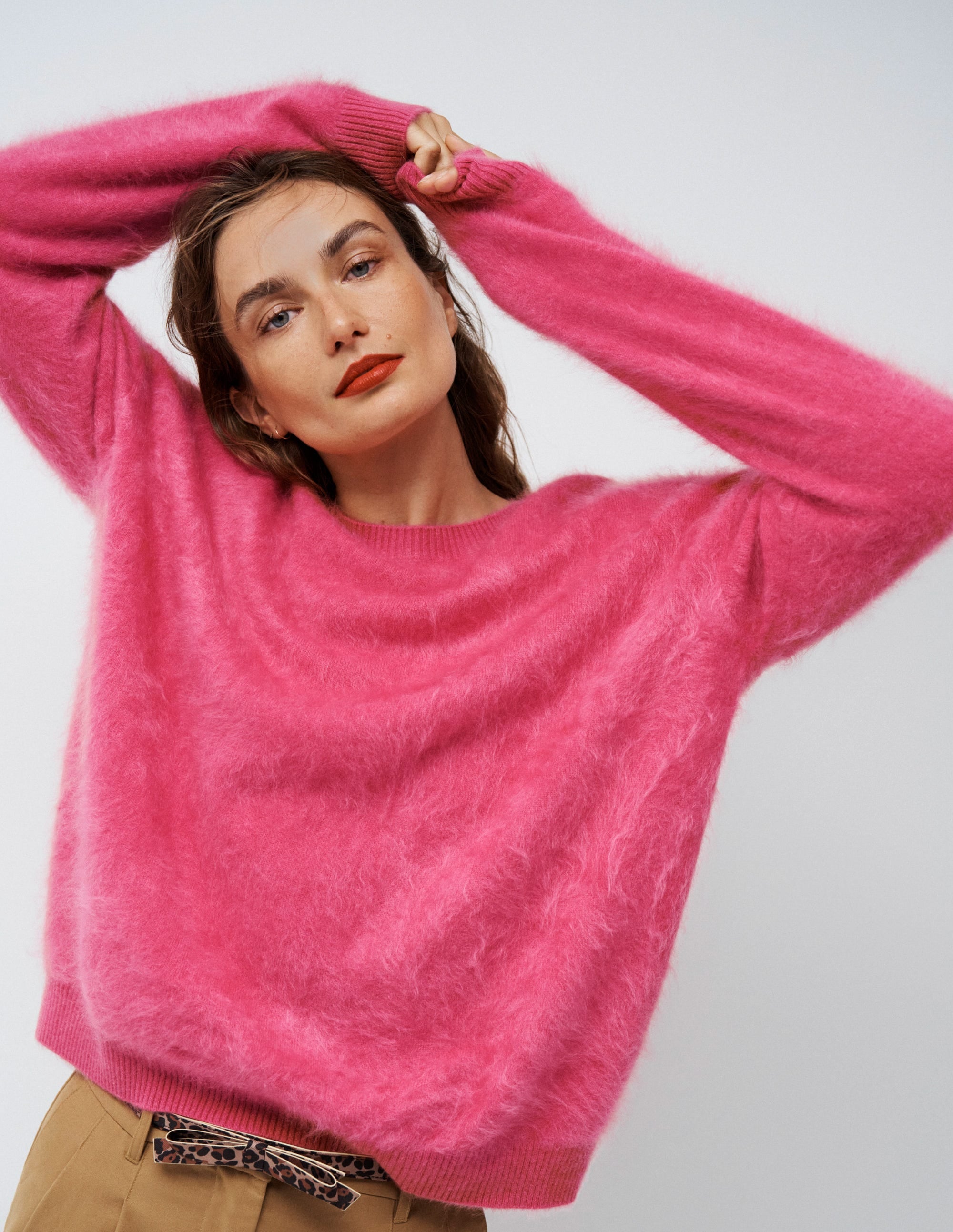 Kat Brushed Cashmere Sweater-Pink Peony - Image 5