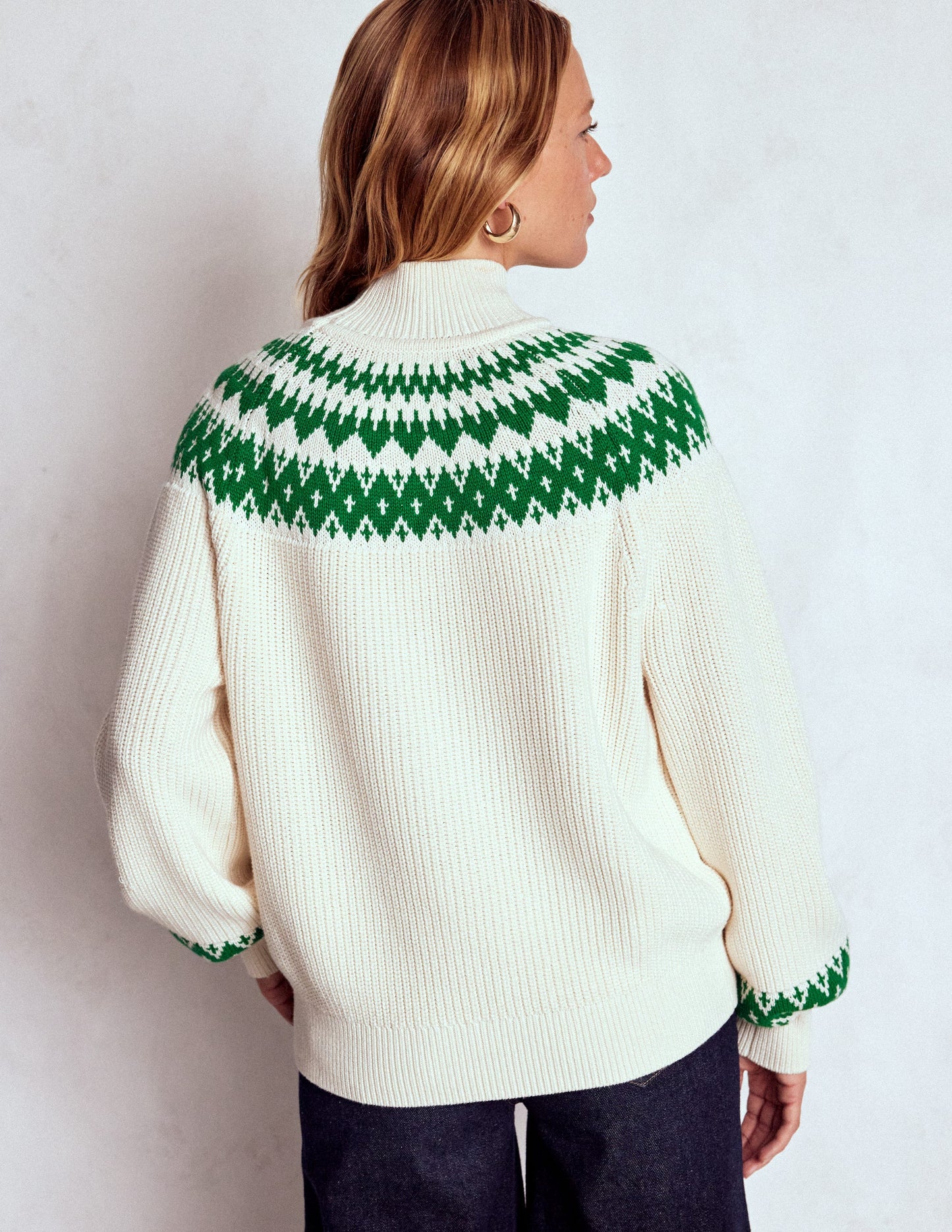Bianca Cotton Ribbed Sweater-Warm Ivory Fair Isle