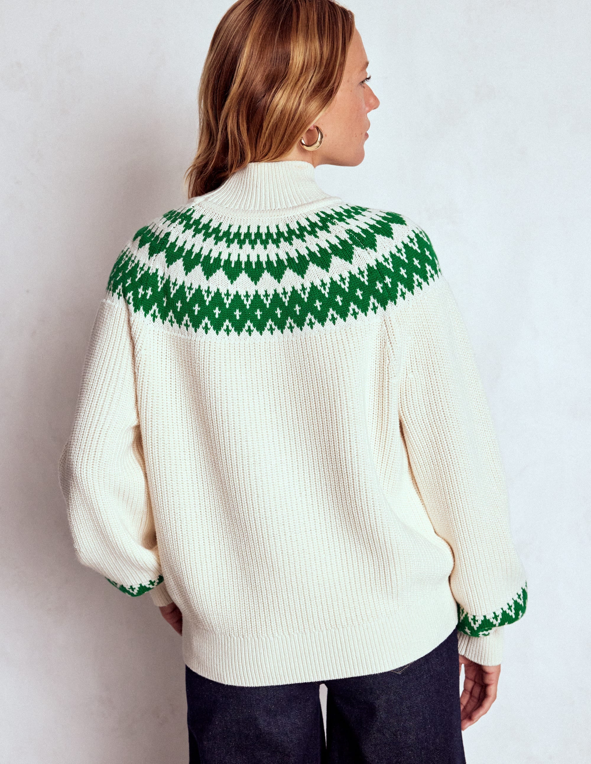 Bianca Cotton Ribbed Sweater-Warm Ivory Fair Isle - Image 3