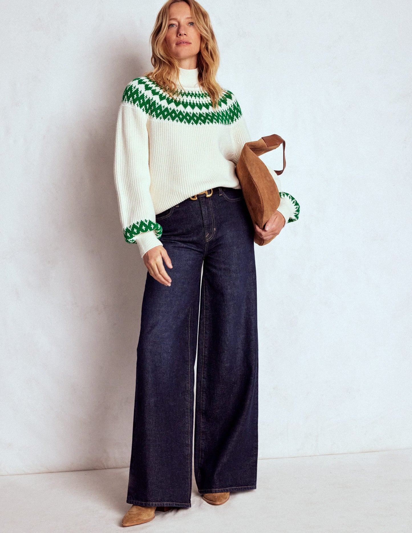 Bianca Cotton Ribbed Sweater-Warm Ivory Fair Isle