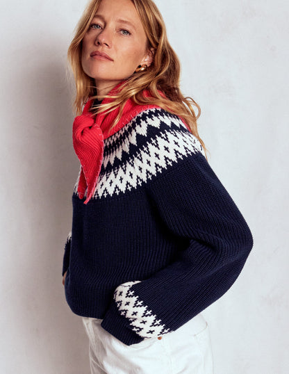 Bianca Cotton Ribbed Sweater-Navy Fair Isle-1