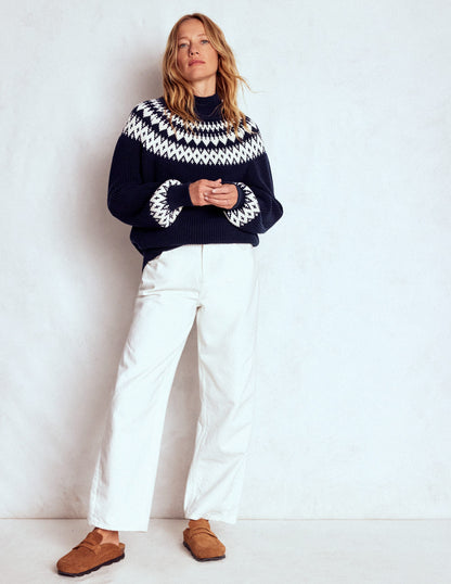Bianca Cotton Ribbed Sweater-Navy Fair Isle-4