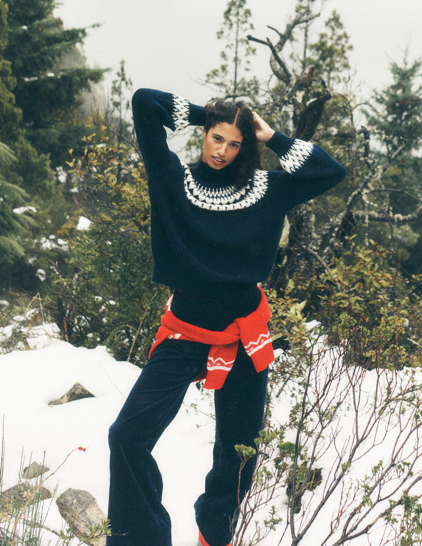 Bianca Cotton Ribbed Sweater-Navy Fair Isle